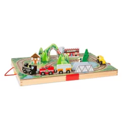 Melissa & Doug 17-Piece Wooden Take-Along Tabletop - Railroad