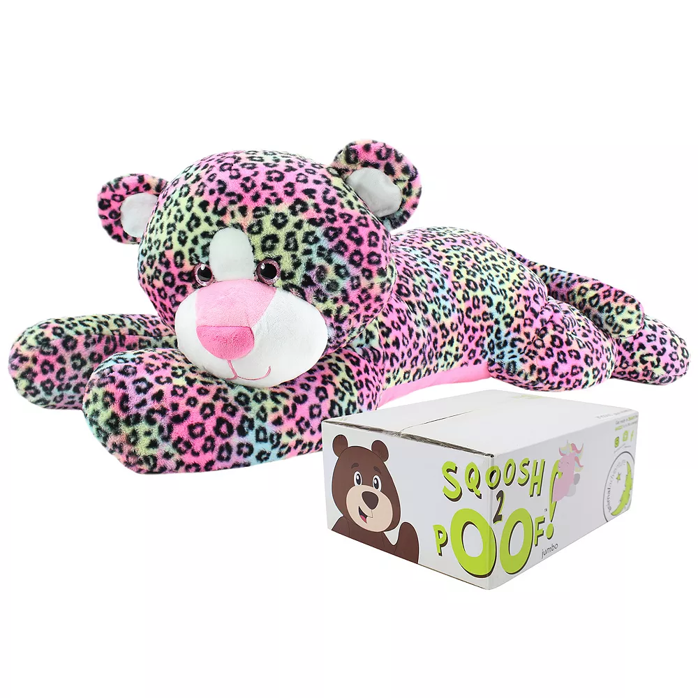 Animal Adventure® Sqoosh2Poof Jumbo Plush 44" Rainbow Leopard Character Compressed Inside Small Box