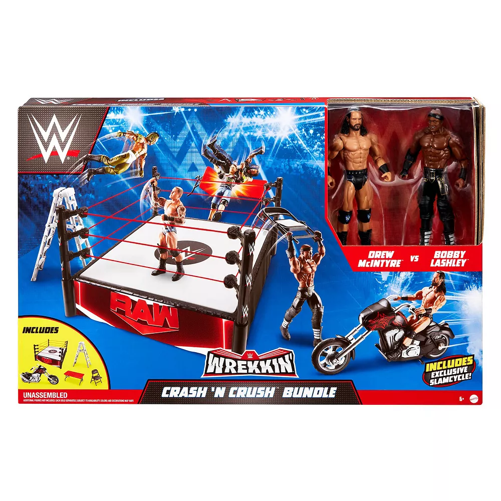 Mattel WWE Wrekkin Crash ‘n Crush Bundle With Slam Cycle, Ring, & 2 Figures