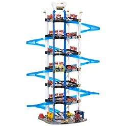 Qaba 7 Level Car Parking Garage Toy Dual Race Tracks Car Ramp Set Toddler Car Games 102 PCS W/ Electric Elevator Wash Gas Ejector And Car Repair Station Metal Cars For 3 6 Years Old
