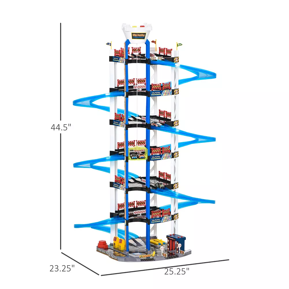 Qaba 7 Level Car Parking Garage Toy Dual Race Tracks Car Ramp Set Toddler Car Games 102 PCS W/ Electric Elevator Wash Gas Ejector And Car Repair Station Metal Cars For 3 6 Years Old - Image 3