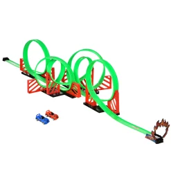 Qaba Track Builder Loop Kit Criss Cross Track Set Starter Kit With Pull Back Cars For 3 6 Years Old Boys And Girls Green