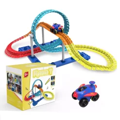 Robotime DIY Magic Racing Car Play Set - Assembled Racing Track - Boys Car Set - Gift For Kids - Solo-Blue Car